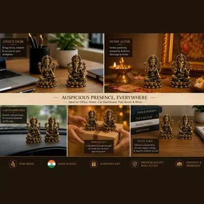 Brassaura® Lakshmi Ganesha Sitting Idol Set with Antique Finish | Pure Superfine Brass Handcrafted Murti | Brass Statue for Home Temple, Pooja Room | Height 1.4 Inches | Weight 0.050 gm