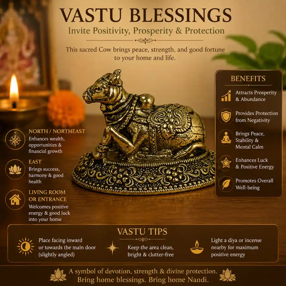Brassaura® Nandi Sitting Idol with Antique Finish | Pure Superfine Brass Handcrafted Murti | Brass Statue for Home Temple, Pooja Room | Height 0.8 Inches | Weight 0.020 gm