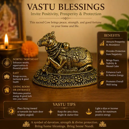 Brassaura® Nandi Sitting Idol with Antique Finish | Pure Superfine Brass Handcrafted Murti | Brass Statue for Home Temple, Pooja Room | Height 0.8 Inches | Weight 0.020 gm