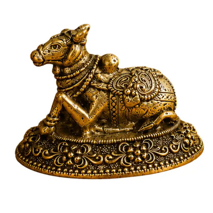 Brassaura® Nandi Sitting Idol with Antique Finish | Pure Superfine Brass Handcrafted Murti | Brass Statue for Home Temple, Pooja Room | Height 0.8 Inches | Weight 0.020 gm