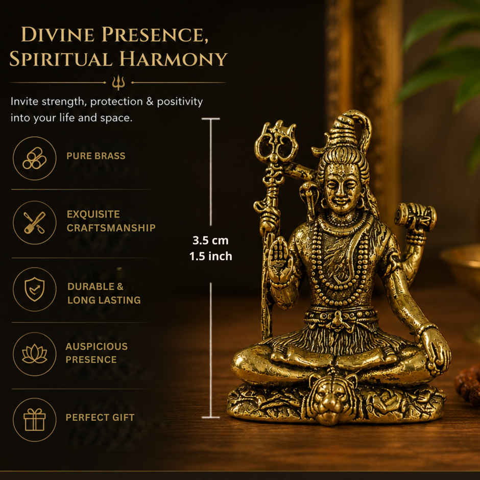 Brassaura® Shiva Sitting Meditation Idol with Antique Finish | Pure Superfine Brass Handcrafted Murti | Brass Statue for Home Temple, Pooja Room | Height 1.5 Inches | Weight 0.020 gm