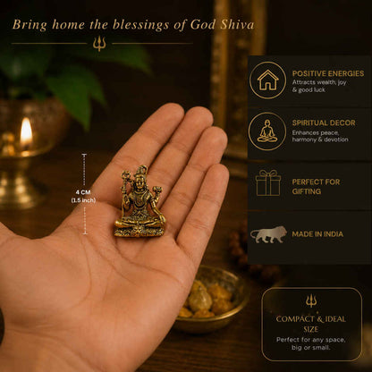 Brassaura® Shiva Sitting Meditation Idol with Antique Finish | Pure Superfine Brass Handcrafted Murti | Brass Statue for Home Temple, Pooja Room | Height 1.5 Inches | Weight 0.020 gm