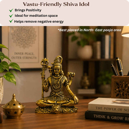 Brassaura® Shiva Sitting Meditation Idol with Antique Finish | Pure Superfine Brass Handcrafted Murti | Brass Statue for Home Temple, Pooja Room | Height 1.5 Inches | Weight 0.020 gm