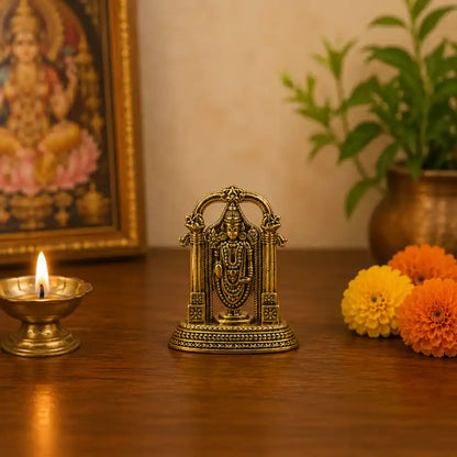 Brassaura® Tirupati Balaji Standing Idol with Antique Finish | Pure Superfine Brass Handcrafted Murti | Brass Statue for Home Temple, Pooja Room | Height 1.8 Inches | Weight 0.030 gm