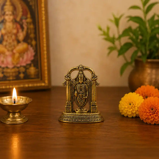 Brassaura® Tirupati Balaji Standing Idol with Antique Finish | Pure Superfine Brass Handcrafted Murti | Brass Statue for Home Temple, Pooja Room | Height 1.8 Inches | Weight 0.030 gm
