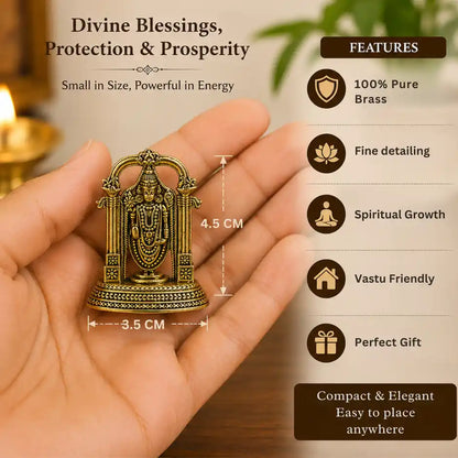 Brassaura® Tirupati Balaji Standing Idol with Antique Finish | Pure Superfine Brass Handcrafted Murti | Brass Statue for Home Temple, Pooja Room | Height 1.8 Inches | Weight 0.030 gm