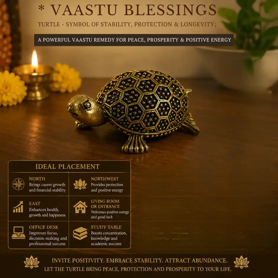 Brassaura® Turtle Decorative Idol with Antique Finish | Pure Superfine Brass Handcrafted Murti | Brass Statue for Home Temple, Pooja Room | Height Not Provided | Weight 0.030 gm