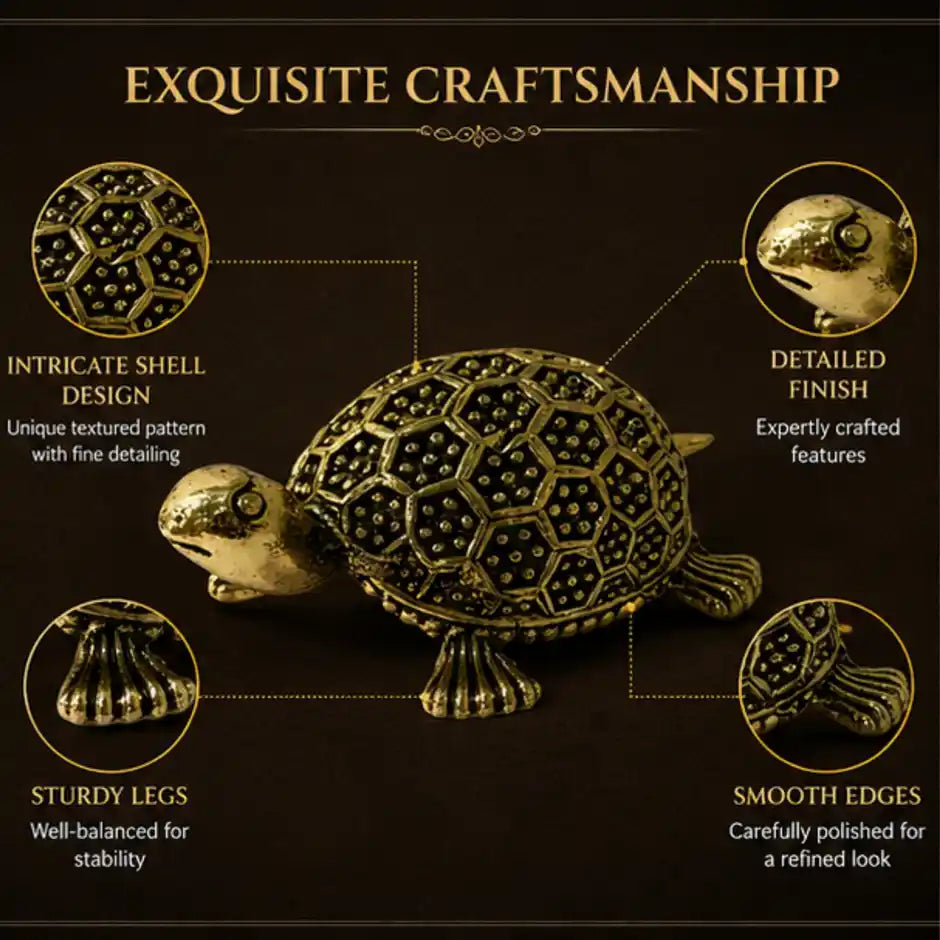 Brassaura® Turtle Decorative Idol with Antique Finish | Pure Superfine Brass Handcrafted Murti | Brass Statue for Home Temple, Pooja Room | Height Not Provided | Weight 0.030 gm
