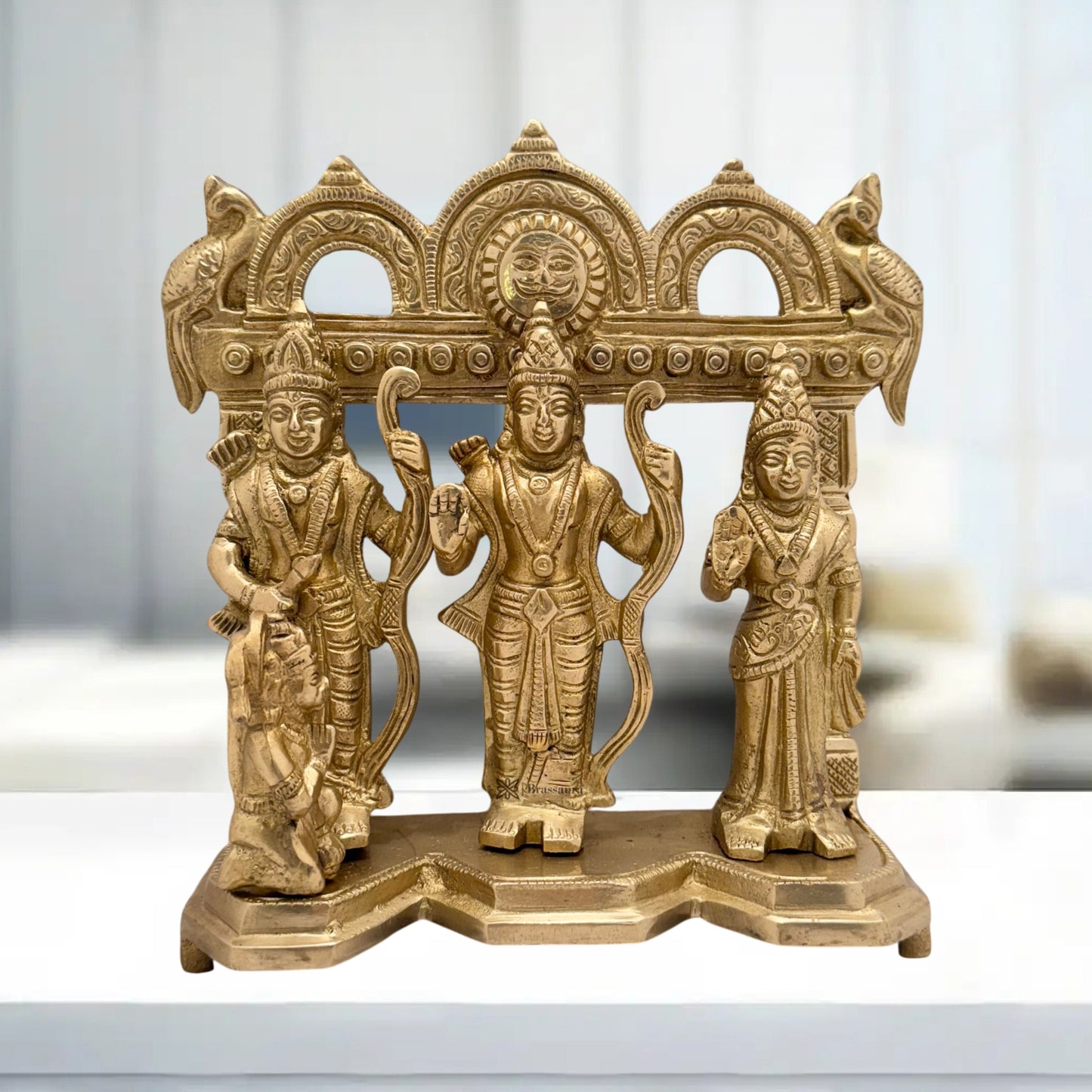 Brass Ram Darbar Murti for Home Bhagwan Ram Darbar with Sita Laxman Hanuman Idol Statue Large Size Golden Color Height 22 cm Weight 2 Kg