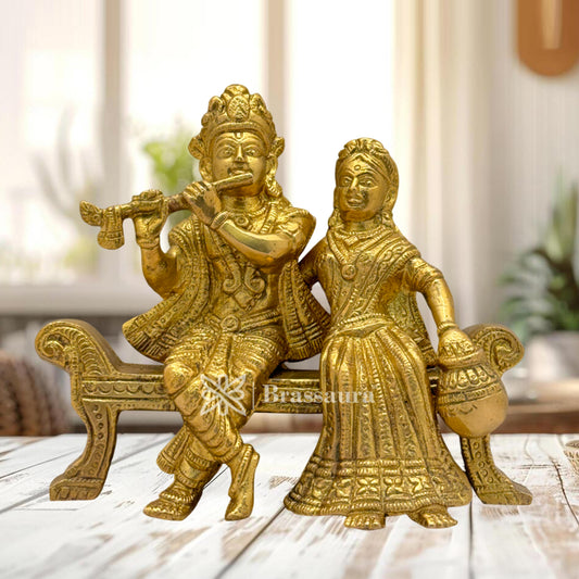 Brass Radha Krishna Idol for Home and Decor Weight 1.4 Kg Height 13 cm