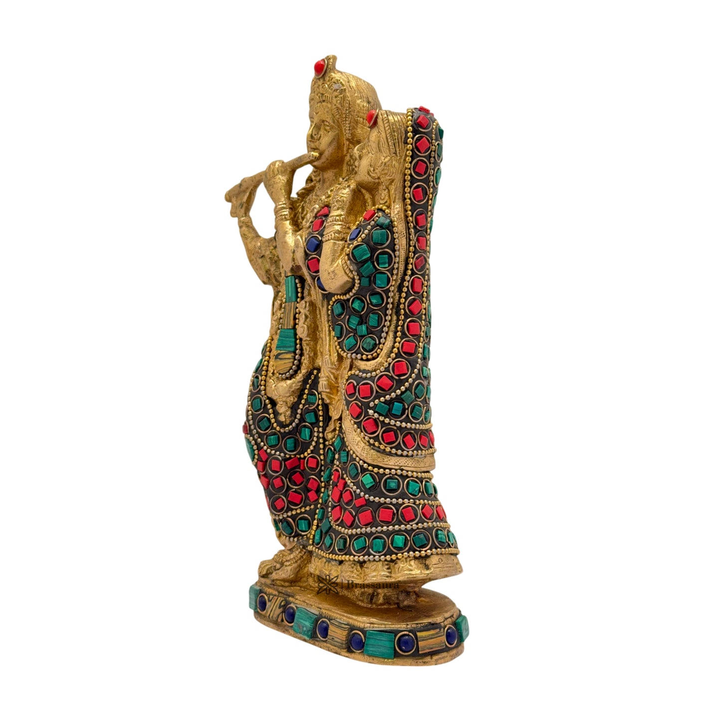 Brass Gem Stone Work Radha Krishna Murti Quality for Home Office Decor Weight 1.5 Kg Height 23 cm