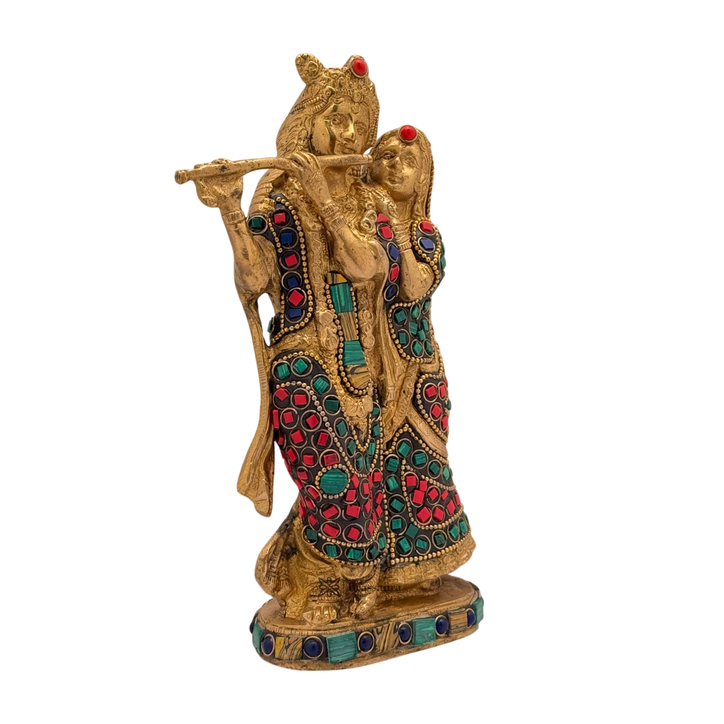 Brass Gem Stone Work Radha Krishna Murti Quality for Home Office Decor Weight 1.5 Kg Height 23 cm