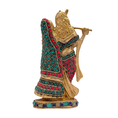 Brass Gem Stone Work Radha Krishna Murti Quality for Home Office Decor Weight 1.5 Kg Height 23 cm