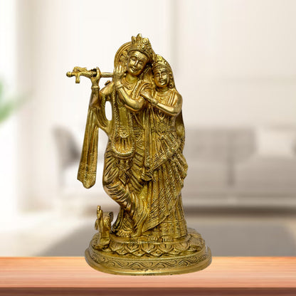 Brass Radha Krishna Murti Quality Kanhaiya with Flute for Home Office Weight 3.8 Kg Height 30 cm