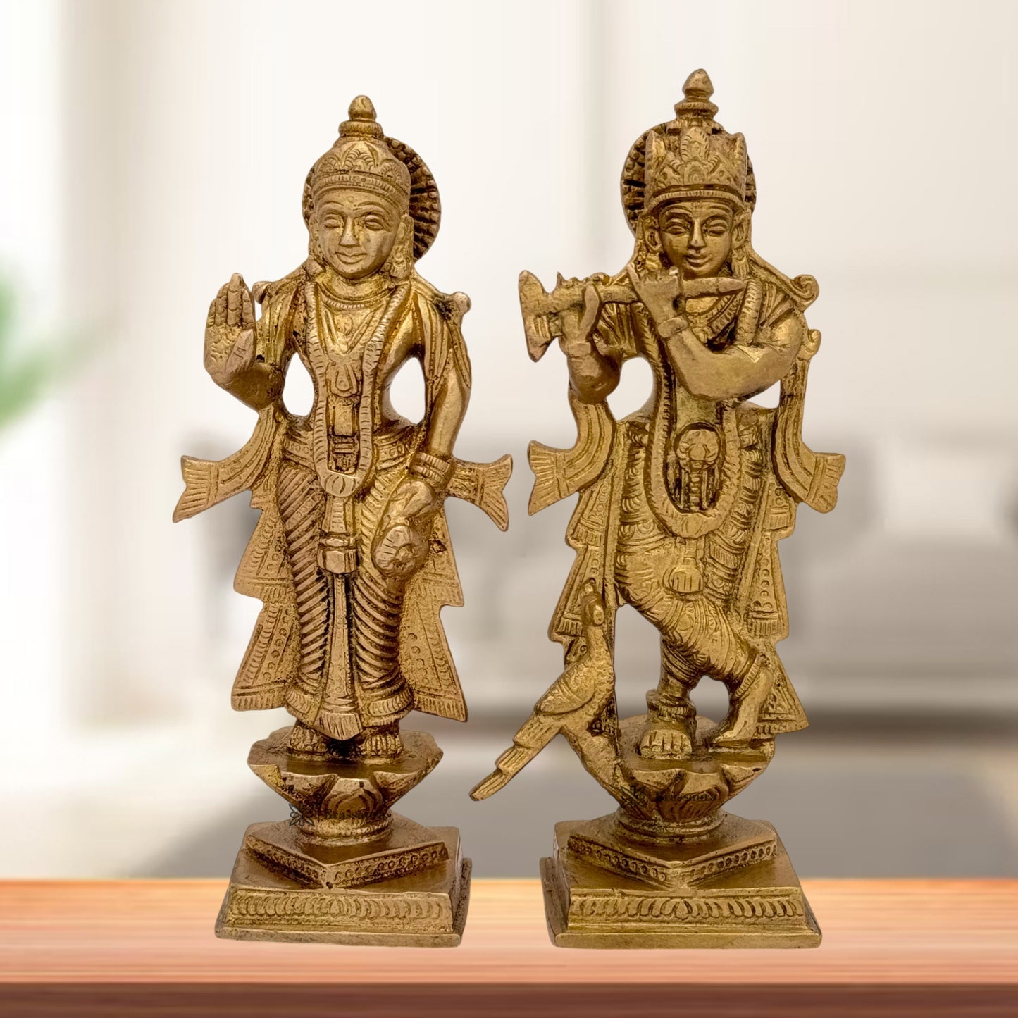 Brass Radha Krishna Murti Quality Kanhaiya with Flute for Home Office Decor Weight 1.1 Kg Height 18 cm