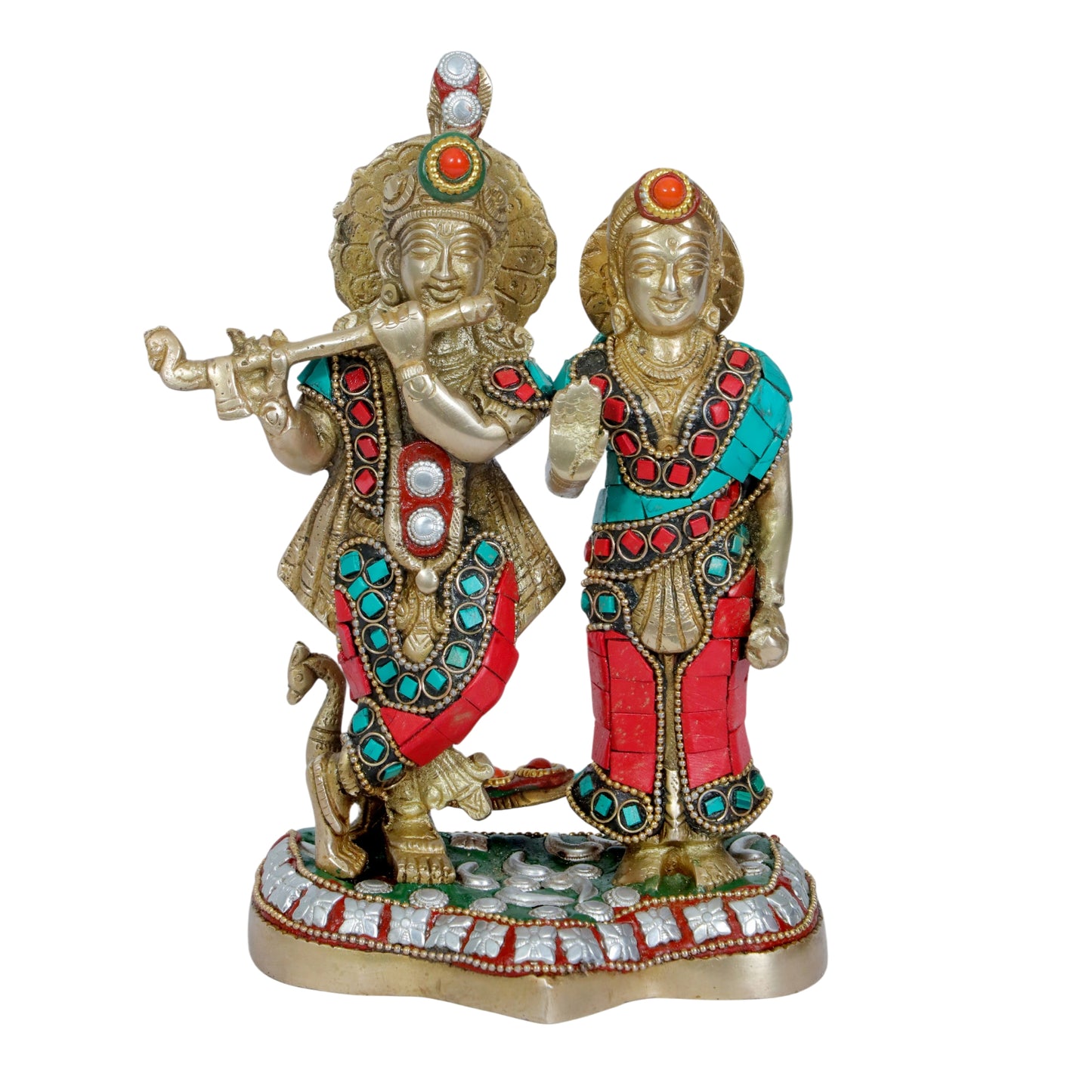 Brass Gem Stone Work Radha Krishna Murti Quality for Home Office Decor Weight 1.93 Kg Height 24 cm