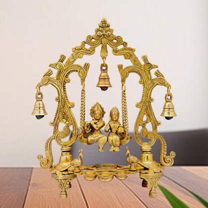 Brass Radha Krishna Jhula Murti Quality for Home Office Decor Weight 2.70 Kg Height 37 cm