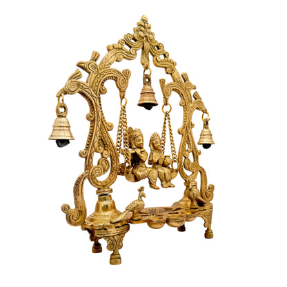 Brass Radha Krishna Jhula Murti Quality for Home Office Decor Weight 2.70 Kg Height 37 cm