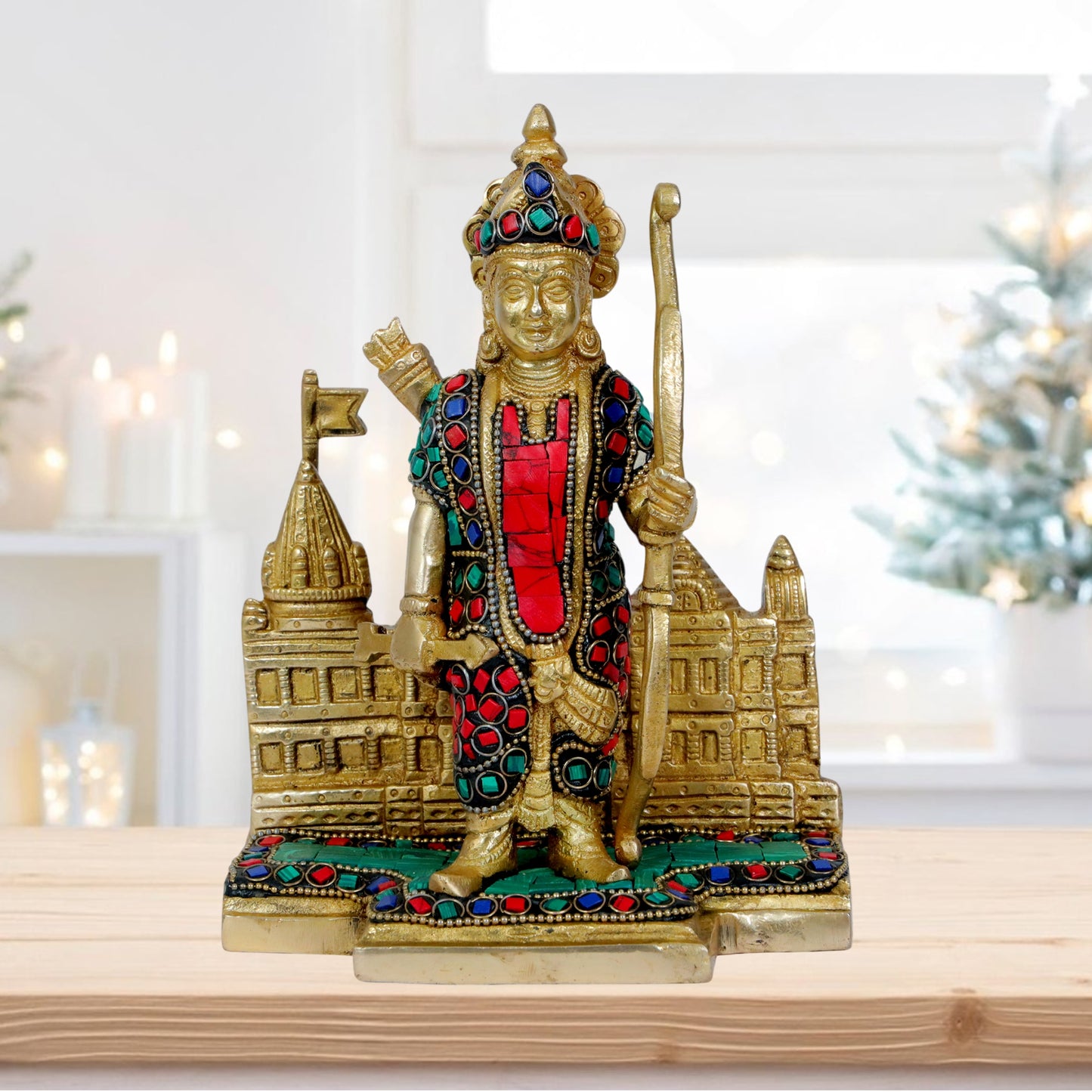 Brass Gem Stone Work Ram Lalla Ram Mandir Murti for Home and Decor Height 23 cm Weight 2 Kg