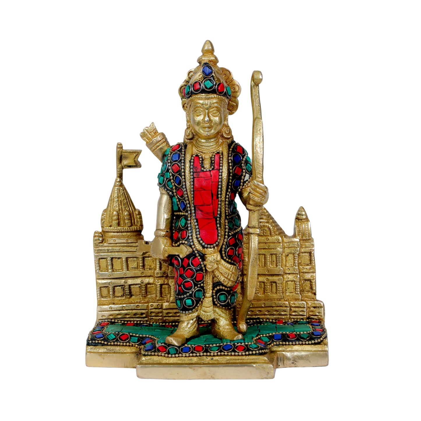 Brass Gem Stone Work Ram Lalla Ram Mandir Murti for Home and Decor Height 23 cm Weight 2 Kg