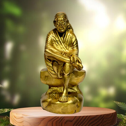 Brass Golden Sai Baba Murti for Home and Decor Show Piece for Living Room Height 23 cm Weight 2.1 Kg