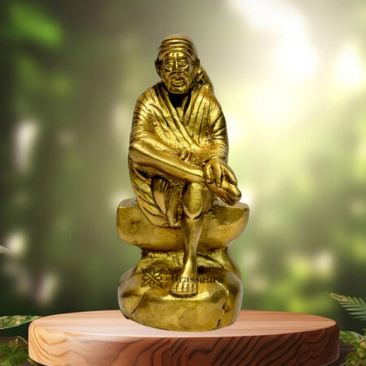 Brass Golden Sai Baba Murti for Home and Decor Show Piece for Living Room Height 23 cm Weight 2.1 Kg