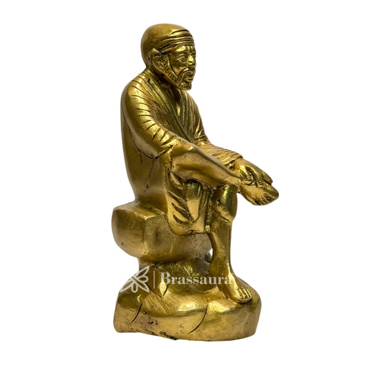 Brassaura™ Brass Sai Baba Idol – Height 9 Inches & Weight 2.1 Kgs | Handcrafted Spiritual Sculpture for Pooja Room