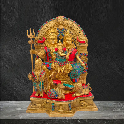 Brass Gem Stone Work Shiva Parivar Murti for Home and Decor ShowPiece for Living Room Height 30 cm Weight 7.25 Kg