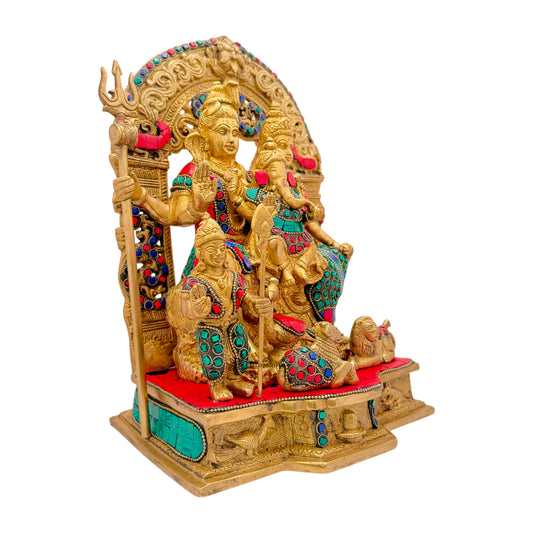 Brassaura® Complete Shiv Parivar Brass Statue with Kartikeya, Nandi & Sacred Symbols | Height 12 Inches