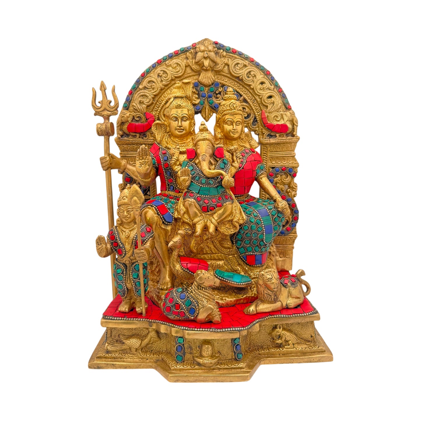 Brass Gem Stone Work Shiva Parivar Murti for Home and Decor ShowPiece for Living Room Height 30 cm Weight 7.25 Kg