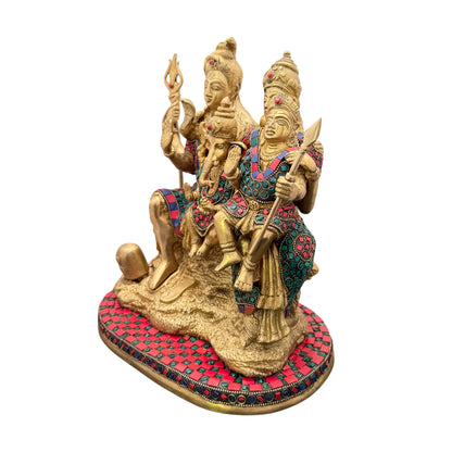 Brass Gem Stone Work Shiva Parivar Murti for Home and Decor ShowPiece for Living Room Height 33 cm Weight 10 Kg