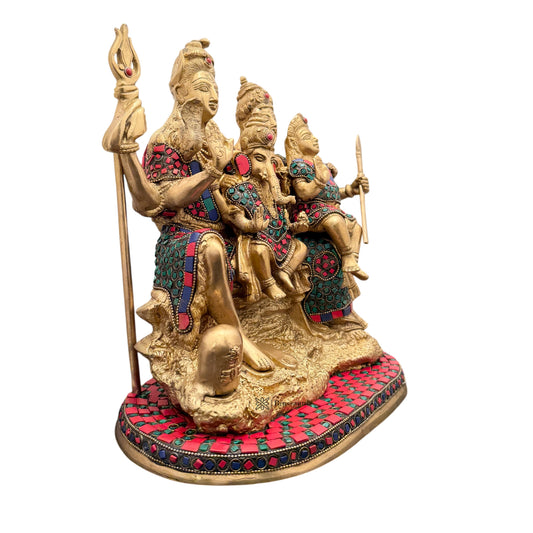 Brassaura® Brass Stonework Shiv Parivar Statue | Divine Shiva Family Idol | Height 11.5 Inches