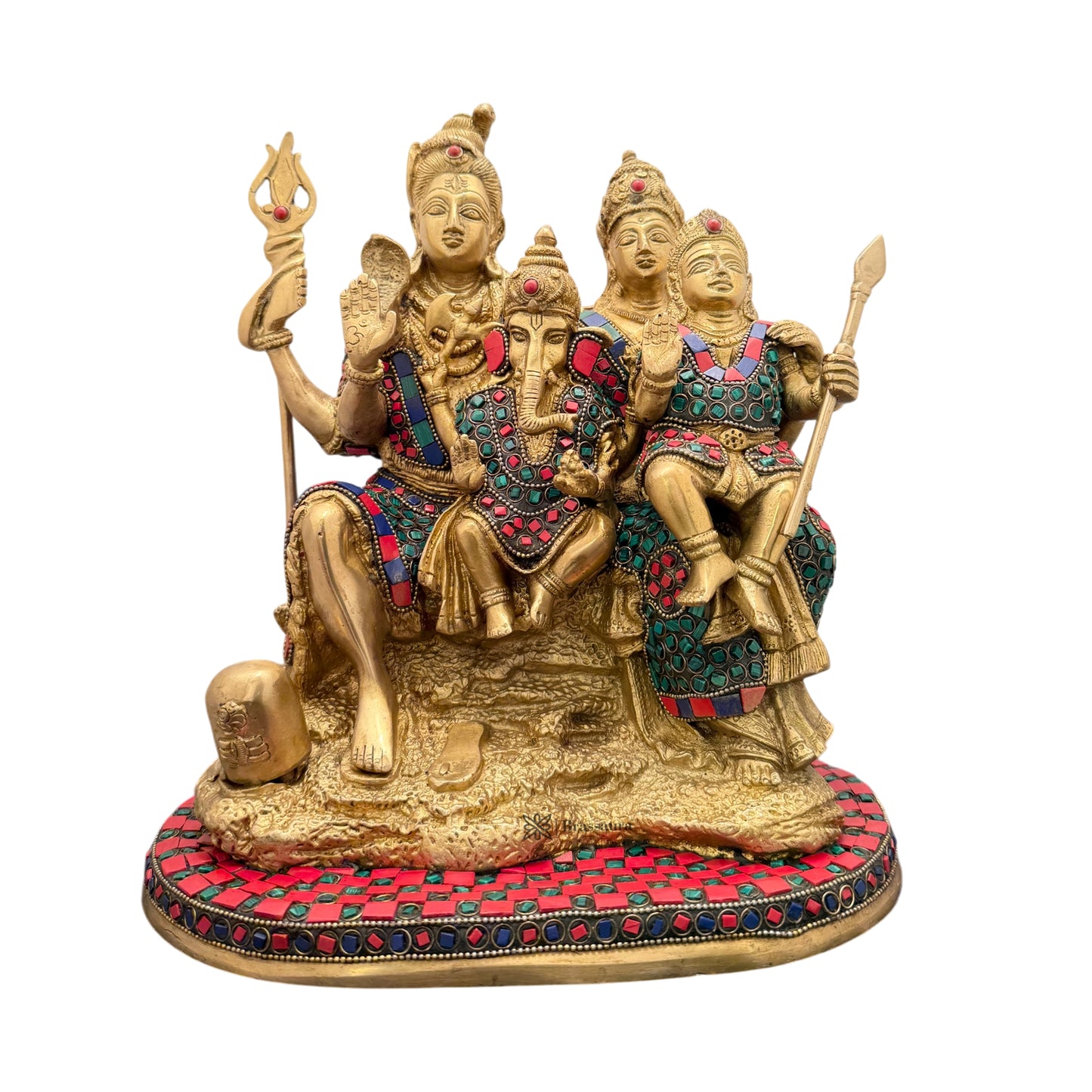 Brass Gem Stone Work Shiva Parivar Murti for Home and Decor ShowPiece for Living Room Height 33 cm Weight 10 Kg