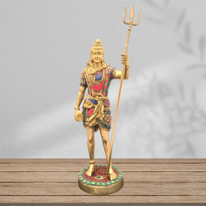 Brass Gem Stone Work Standing Shiva Murti for Home and Decor Height 63 cm Weight 10 Kg