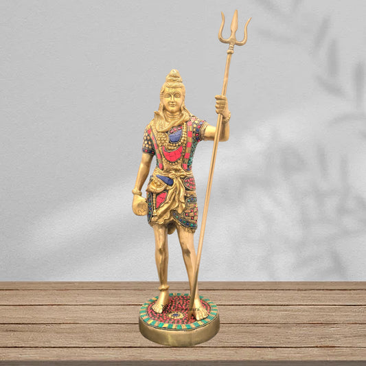 Brass Gem Stone Work Standing Shiva Murti for Home and Decor Height 63 cm Weight 10 Kg