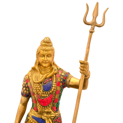 Brass Gem Stone Work Standing Shiva Murti for Home and Decor Height 63 cm Weight 10 Kg