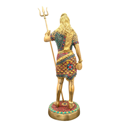 Brass Gem Stone Work Standing Shiva Murti for Home and Decor Height 63 cm Weight 10 Kg