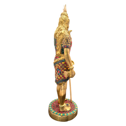 Brass Gem Stone Work Standing Shiva Murti for Home and Decor Height 63 cm Weight 10 Kg