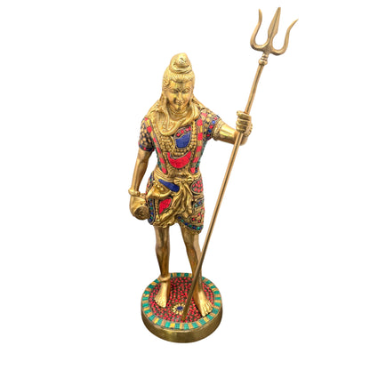 Brass Gem Stone Work Standing Shiva Murti for Home and Decor Height 63 cm Weight 10 Kg