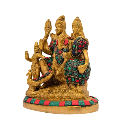 Brass Gem Stone Work Shiva Parivaar Murti for Home and Decor Show Piece for Living Room Height 15.2 cm Weight 1.4 Kg