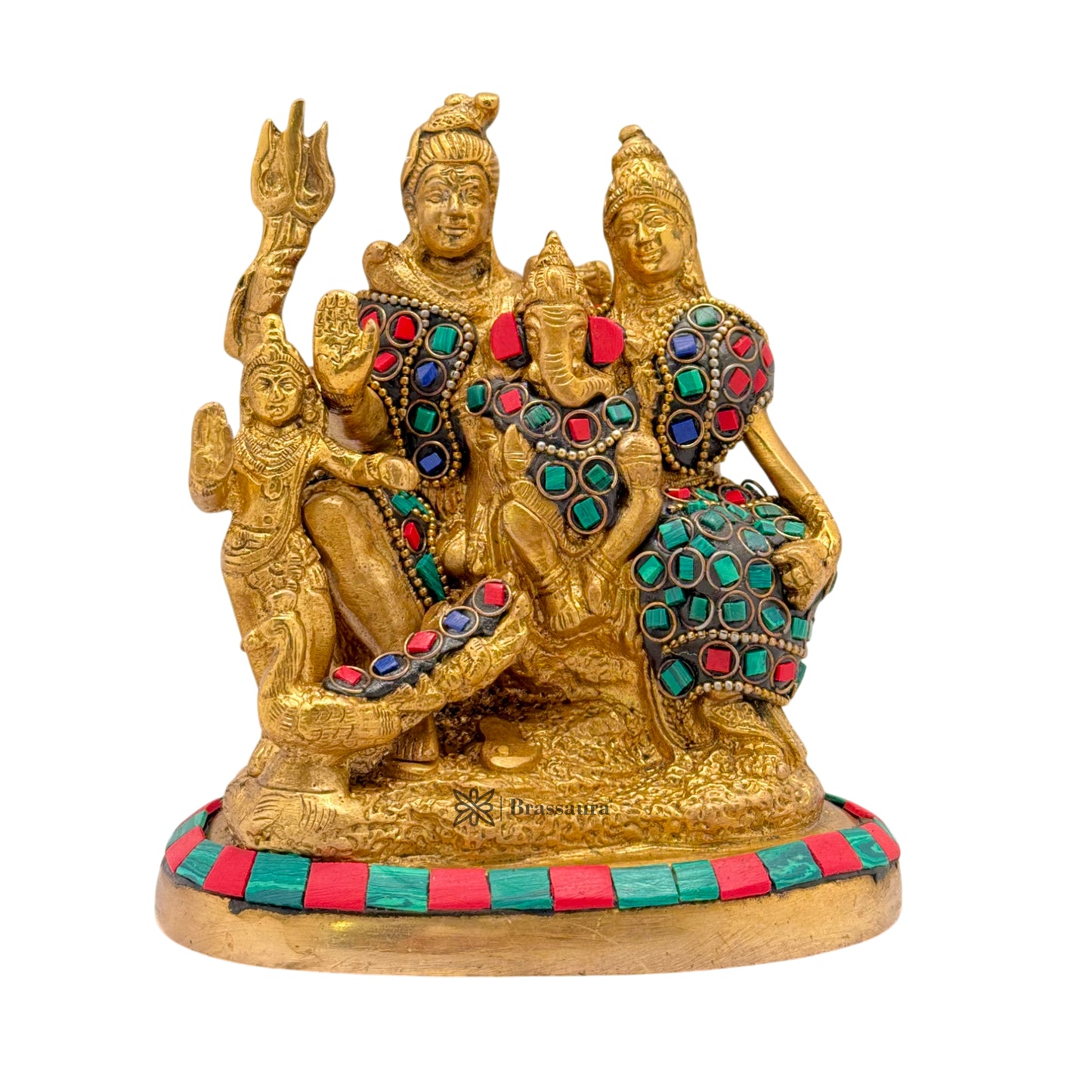 Brass Gem Stone Work Shiva Parivaar Murti for Home and Decor Show Piece for Living Room Height 15.2 cm Weight 1.4 Kg