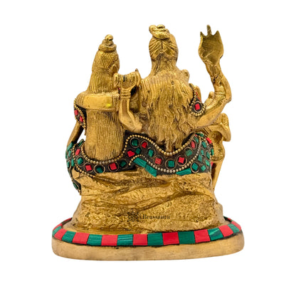 Brass Gem Stone Work Shiva Parivaar Murti for Home and Decor Show Piece for Living Room Height 15.2 cm Weight 1.4 Kg