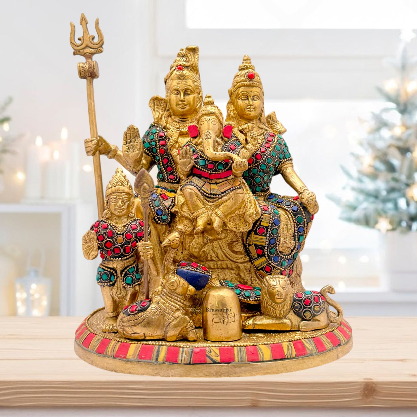 Brass Gem Stone Work Shiv parivaar Murti for Home and Decor ShowPiece for Living Room Height 30 cm Weight 5 Kg