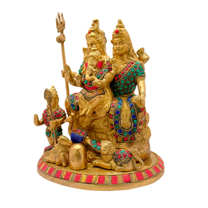 Brass Gem Stone Work Shiv parivaar Murti for Home and Decor ShowPiece for Living Room Height 30 cm Weight 5 Kg