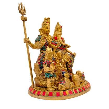 Brass Gem Stone Work Shiv parivaar Murti for Home and Decor ShowPiece for Living Room Height 30 cm Weight 5 Kg