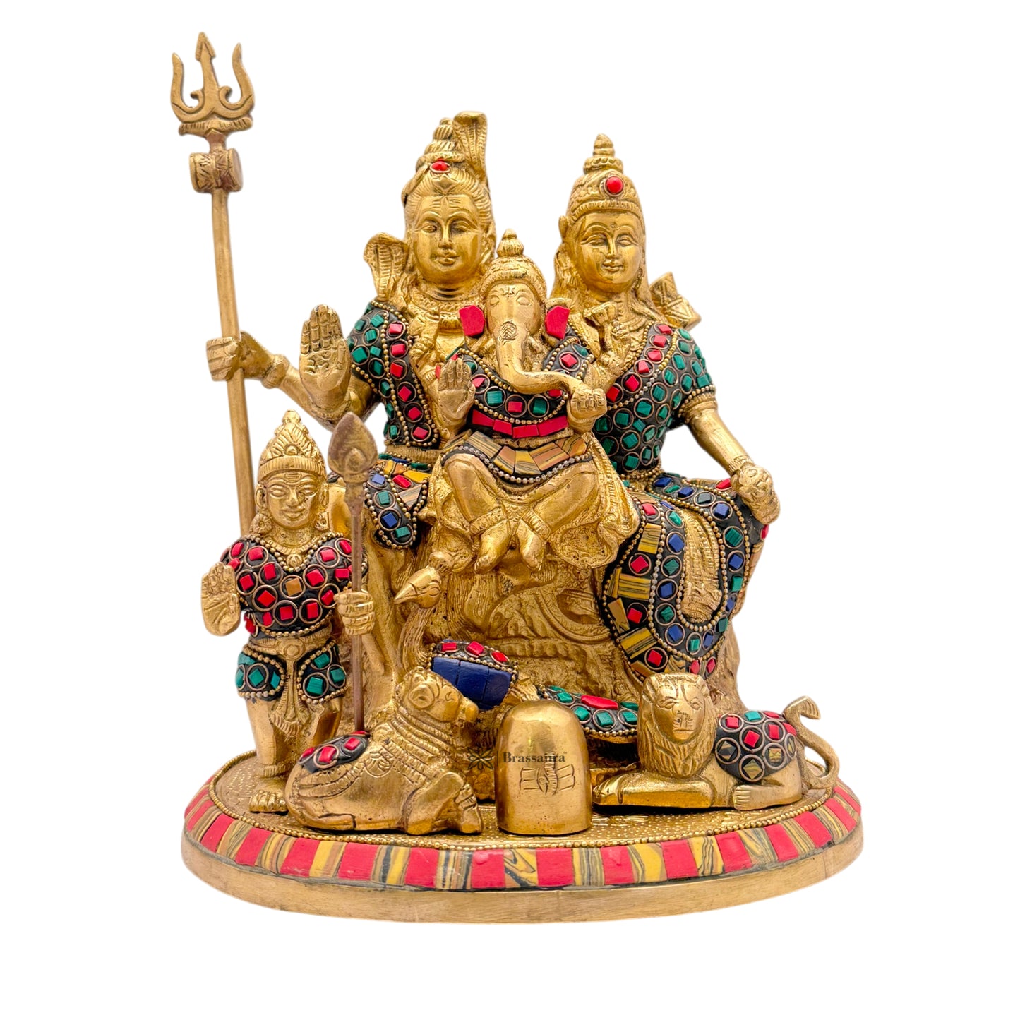 Brass Gem Stone Work Shiv parivaar Murti for Home and Decor ShowPiece for Living Room Height 30 cm Weight 5 Kg