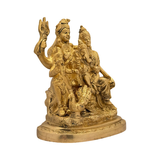 Brassaura® Brass Shiv Pariwaar Statue with Traditional Golden Brass Finish | Pure Superfine Brass Handcrafted Murti | Brass Statue for Home Temple, Pooja Room | Height 5 Inches | Weight 1.5 Kgs