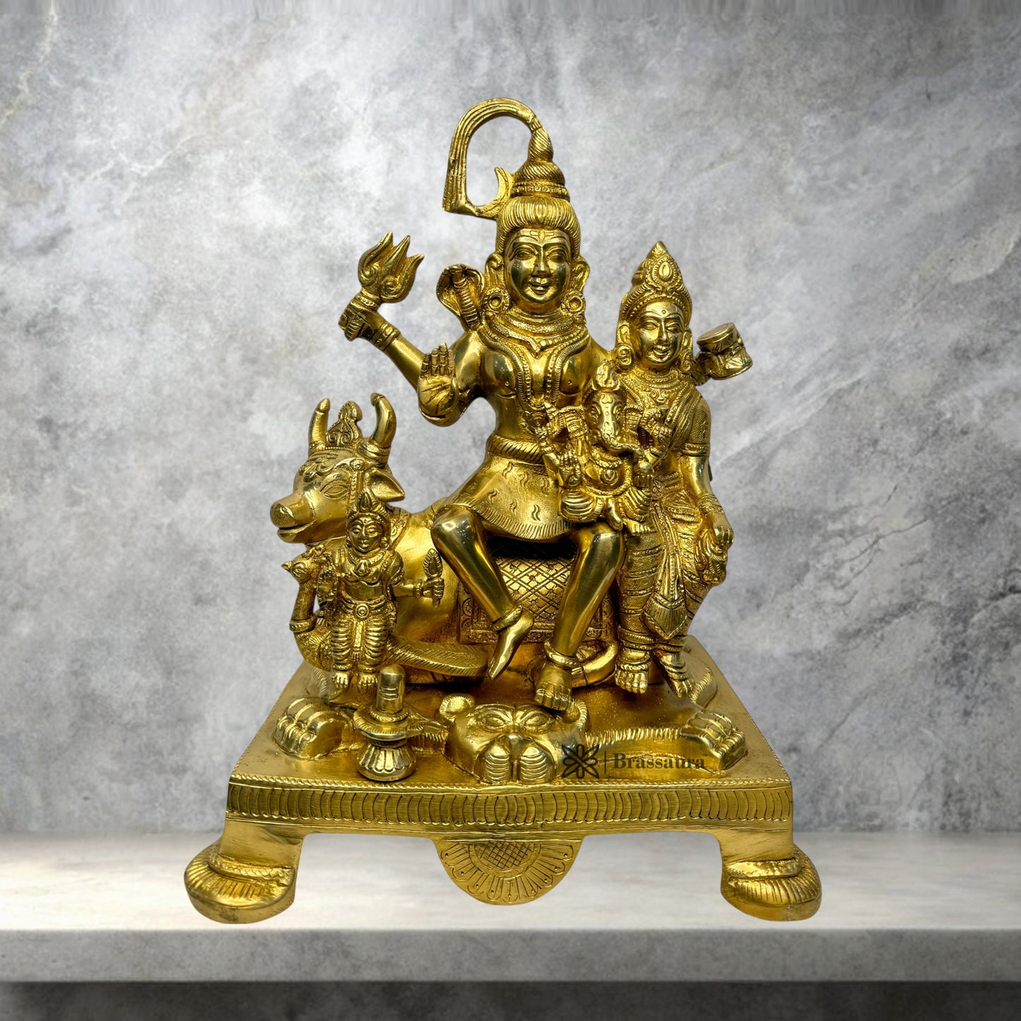 Brass Golden Shiva Parivar Murti for Home and Decor ShowPiece for Living Room Height 32 cm Weight 8.05 Kg