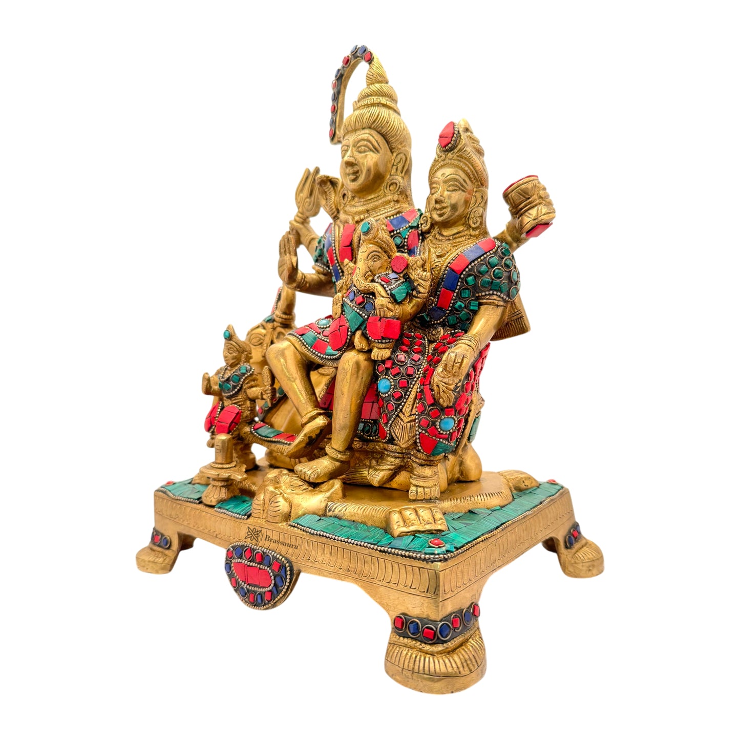 Brass Big Gem Stone Work Shiva Parivar Murti for Home and Decor ShowPiece for Living Room Weight 8.3 Kg Height 32 cm