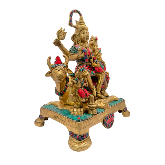 पीतल की बड़ी रत्नजड़ित शिव परिवार मूर्ति, घर और सजावट के लिए, वज़न 8.3 किग्रा, ऊँचाई 32 सेमी